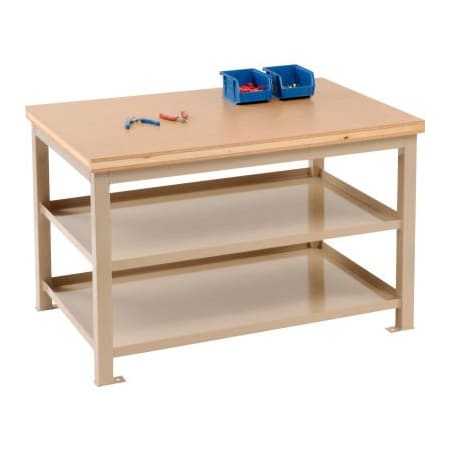 Built Rite Br Built-Rite Double Shelf Shop Stand, Shop Top Square Edge, 24"W x 36"D x 24"H, Beige S223A90-BG